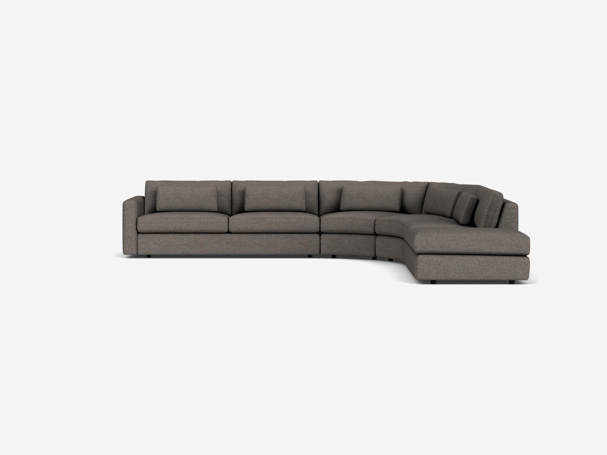 Taupe curved sectional sofa with right hand chaise front view